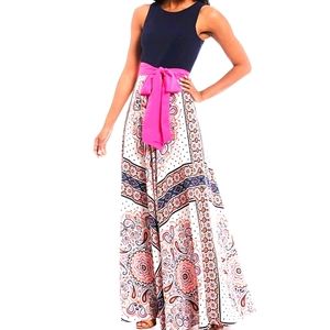 Eliza j maxi dress scarf print tie waist s12